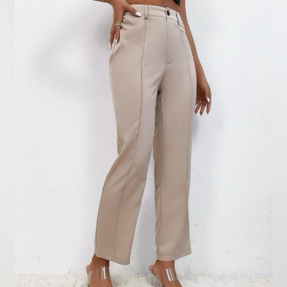 Khaki Petite Seam Detail Flare Leg Pants - Picture 3 of 9